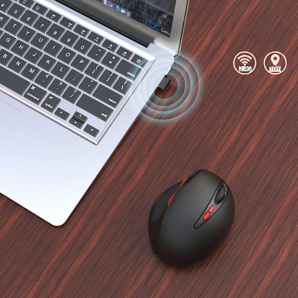 2.4G trådlös mus, 3 nivåer av DPI justerbar, ergonomisk v