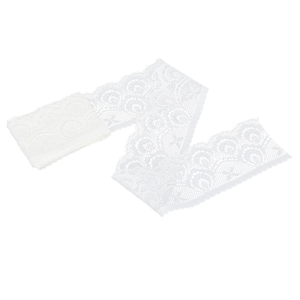 Spetsband 5 cm bred vit nylon tandad trim elastisk stretchig tyg syband för hantverk 10 meter