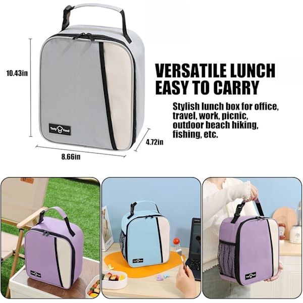 Lunchväska för kvinnor och män, återanvändbar lunchväska, lunchlåda, stor kapacitet, läckagesäker lunchväska med frontficka för arbete, kontor, picknick eller resor ( Light Gray
