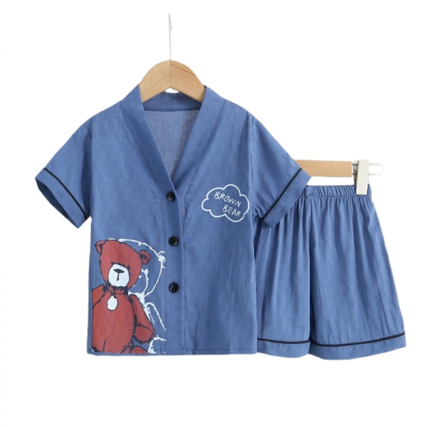 Pyjamas för barn - Pyjamasshorts för flickor och pojkar,S(blå)
