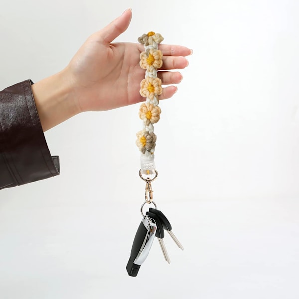 Macrame nyckelring handgjord handledsrem nyckelring handledsnöre för nycklar söt blomma nyckelring nyckelring för kvinnor Multicolour4