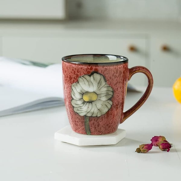 Keramik 35 cl Cappuccinomugg, Kaffemuggar, Temuggar, Ugn Glaseringsprocess, Mikrovågsugns- och Diskmaskinsäker, Perfekt för Te, Espresso, Latte red