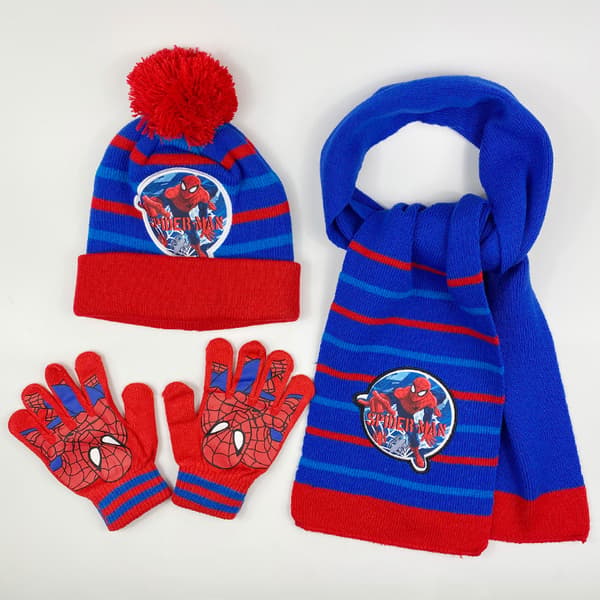 Marvel Spider-Man Vinterlue for Barn - Hette, Hansker og Halsduk for Gutter og Småbarn - 3-delt Sett med Varmt Pom-Pom Beanie og Tilbehør E