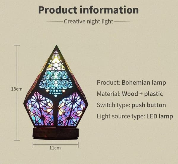Boheemi LED-lamppu, puinen valoprojektioyölamppu 3D Col