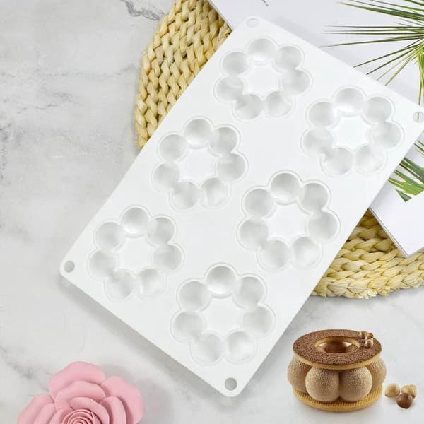 2-pak 6-hulrums blomsterformede silikone doughnutforme - Non-stick bageforme til kager og småkager, ovn- og opvaskemaskinesikre