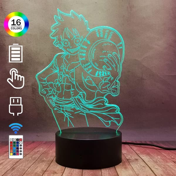 Monkey D Luffy Kreativ Julegave Nattlys 3D Optisk LED