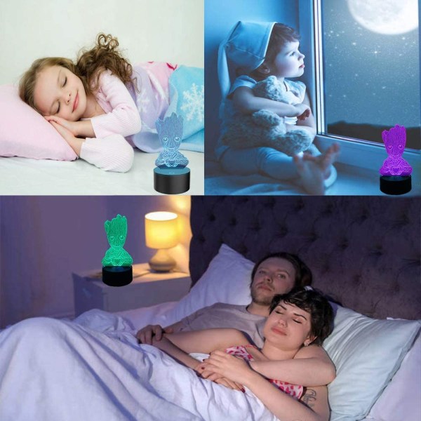 Groot 3D Natlys, Børne 7 Farve Berørings Dekor Bordlampe, Optisk Illusion 7 Farver Skiftende Jul Fødselsdag