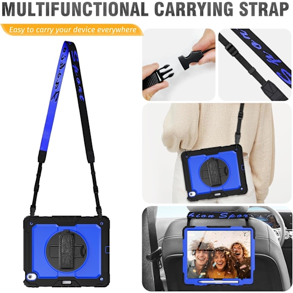 Etui til iPad Air 11 tommer (M2 2024), Sh0ckproof Design med Penneholder/Skjermbeskytter/Roterende Håndstropp, Beskyttelsesdeksel fo Blue New iPad Pro 11 2024