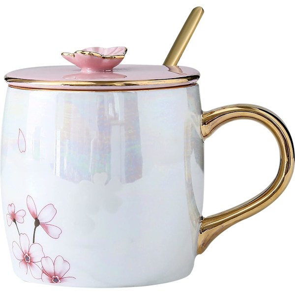 13.5oz Keramik Kop med Låg og Guldske Guld Spoon Smuk Te Kop Kaffe Kopper til Kvinder Unikke Sakura Gaver