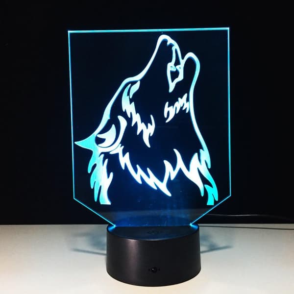 Wolf 3D Natlys Touch Bord- og Skrivebordslamper, 7 Farveskiftende Lys med Akrylflade & ABS-base & USB-oplader