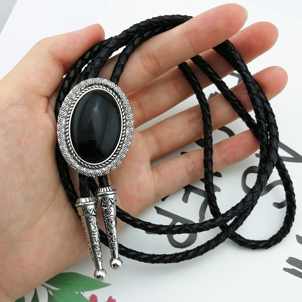 Retro Novelty Western Cowboy Celtic Svart Sten Bolo Tie Nec