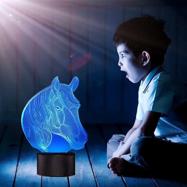 Heste Natlampe, 3D Illusion Skrivebordslampe Natlys fo