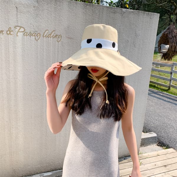 Dam bred solhatt med bred brätte, hopfällbar solhatt, vändbar sum Beige
