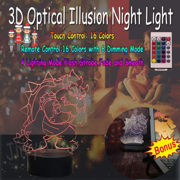 Lampform bros Luigi Bowser Koopa bordslampa 3D optisk bil