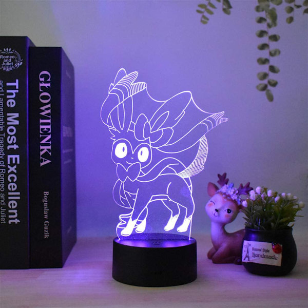 Mode 3D Färgglad Anime Sylveon LED Elf Nattlampa USB Barnbordlampa Touch 7 Färger / Fjärrkontroll 16 Färger Heminredning Julgåva