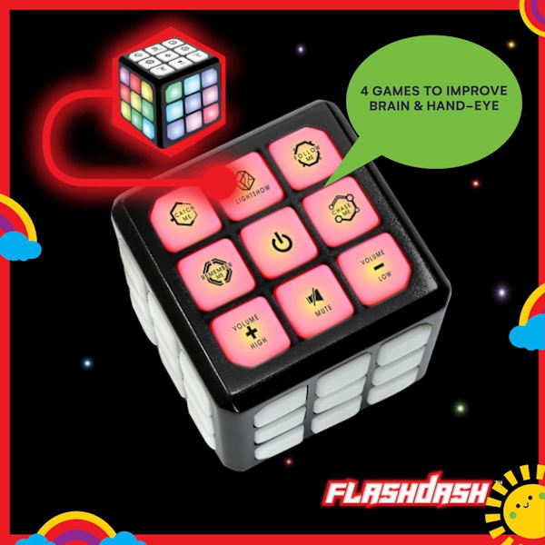 Fingers Flashing Cube Elektroniskt Minne & Hjärnspel | 4-i-1 Handhållet Spel för Barn | Rolig Presentleksak för Barn 6-12 År Gamla