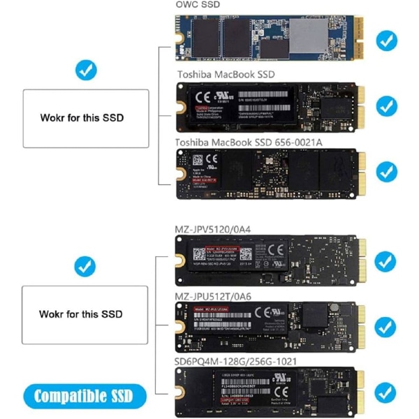 PCI Express PCI-E 1X til 12+16Pin 2013-2017 Mac Pro Air SSD Konverterkort for A1493 A1502 A1465 A1466