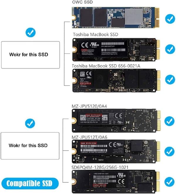 PCI Express PCI-E 1X til 12+16Pin 2013-2017 Mac Pro Air SSD Konverterkort til A1493 A1502 A1465 A1466