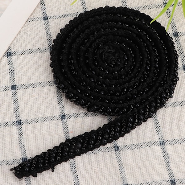 1 metriä helminauhaa DIY-käsintehtyihin vaatteisiin, kirjailtu ompelukoristelu, tarvikkeet (1 cm musta vino helmi)