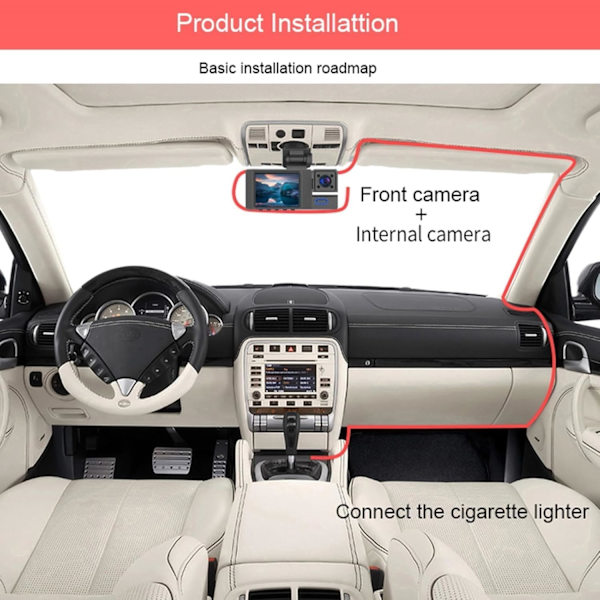 Dash Cam - 3-kanals Dash Cam, 1080P Dash Cam fram, bak och inuti, trippel Dash Cam, bil DVR med 170 ° vidvinkel, G-sensor, 24 timmars parkering, loopinspelning