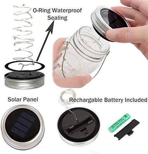Solcellelykter Mason Jar Hengende Lys, 4 Pakning 30 LED-lys