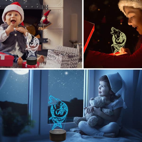Wolf Drømmefanger Illusjon 3D-lampe, Ulvegaver Barn 3D Nattlampe
