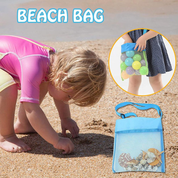 Fargerike netting-strandvesker for barn Bærbare Sand Away Beach Treasures Seashell-vesker Lekeoppbevaringsveske Mesh-strandvesker