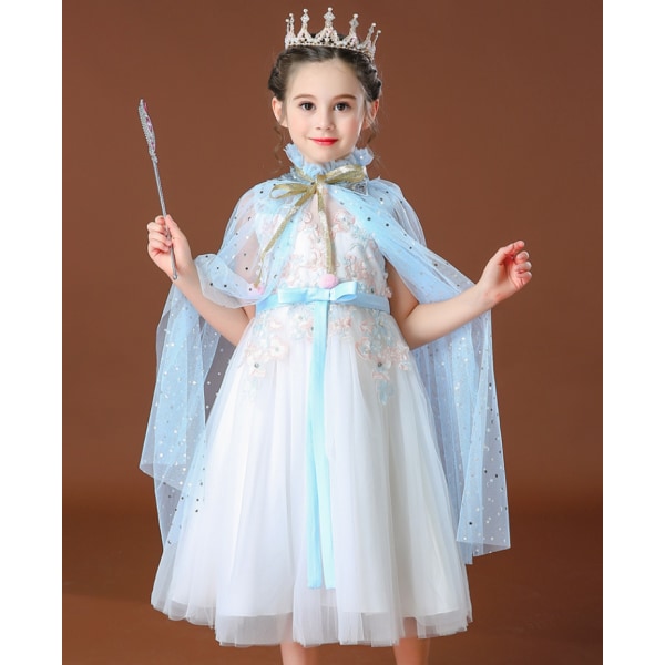 Princesse Tulle Kappe med Krone Halskæde Armbånd Tryllestav Prinsesse Udklædningstøj til Små Piger Børn Blue A L(75CM)