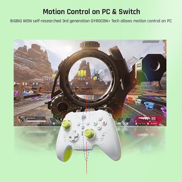 Trådløs Controller, BIGBIG WON Rainbow 2 SE, Hall Effect Trigger, 12-bit ADC, 3 Sæt Joysticks, 4-vejs & 8-vejs D-pad Controller til Switch/PC/Android/iOS Green