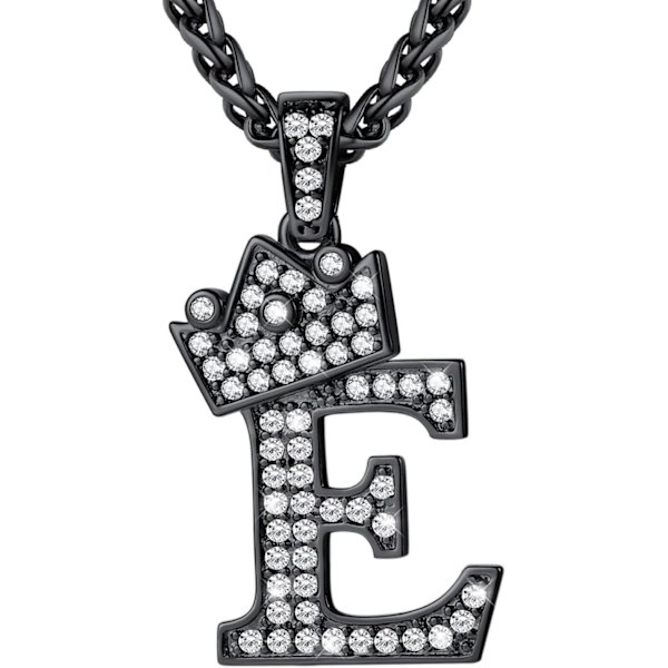 Krone Initial A-Z Halskæde, Iced Out Bogstav Vedhæng med 22-24 Tommer Kæde, Mænd Kvinder Bling Hip Hop Alfabet Navn Smykker Gave Store Initialer Halskæder E Black