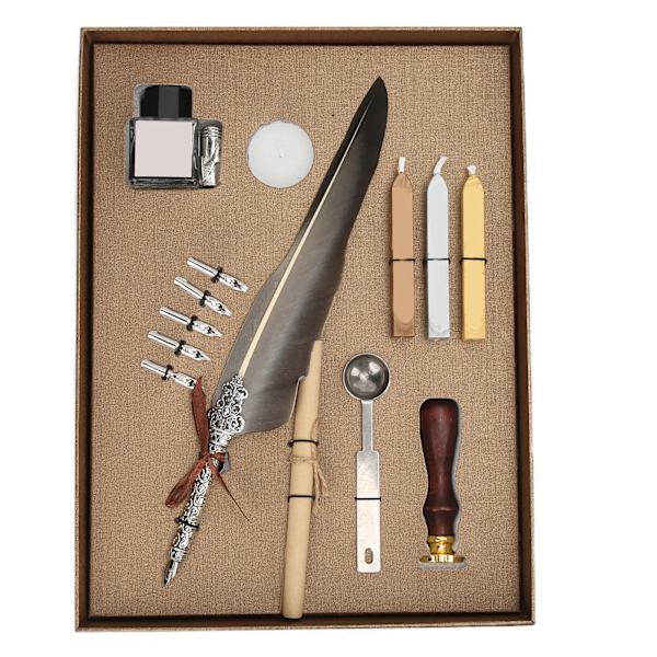 Fjerpennesæt Glat Skrivning Retro Design Udskæringsudseende Kalligrafi Pen Kit til Skrivning GaveSFDPS038031 Spids Grå Fjer