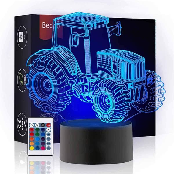 Traktor 3D Illusion Natlampe, 16 Farveskift Dæmpbar