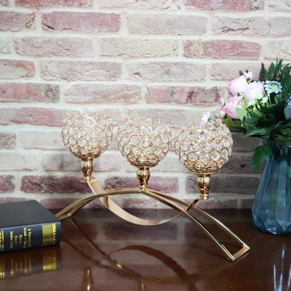 Krystall lysestaker, 3 armer bordkandelaber, skjenk skap kandelaber ornamenter bord midtpunkter for bryllup, hjemmedekor, Thanksgiving Gold Big