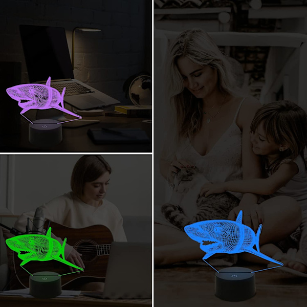 3D Haj Natthållare, Anywin 16 Färger Fjärrkontroll LED Lampa Rum Heminredning