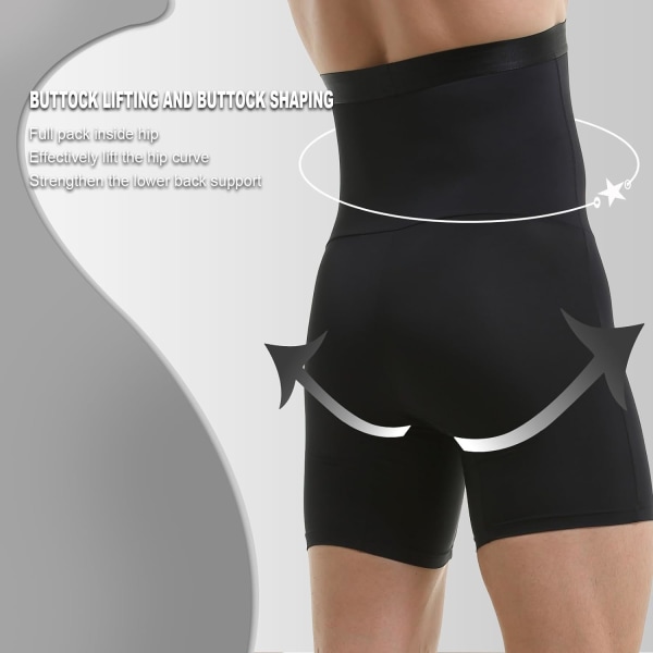 Menns Tummy Control Shorts Høy Midje Underbukse Slankende Shapewear Body Shaper Leg Boxer Briefs Black L