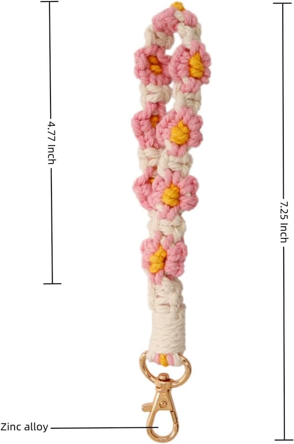 Macrame nøglering Håndlavet håndledsrem nøglering Håndledsrem til nøgler Sød blomst nøglering Nøglering til kvinder Pink