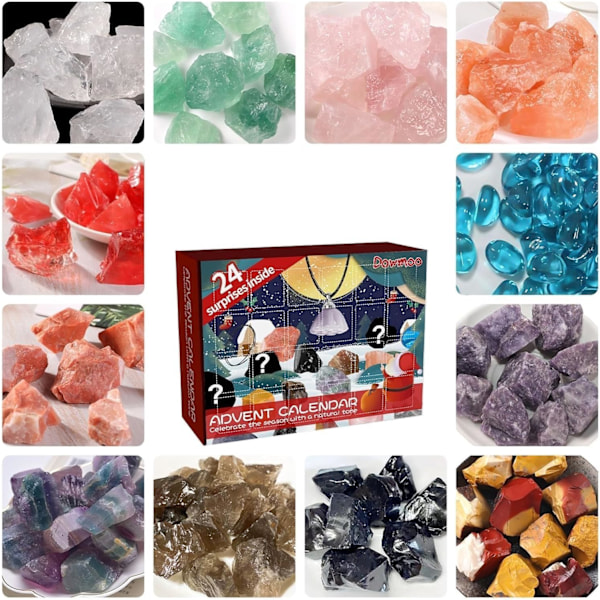 Adventskalender, Julkalender 24 Dagar Presentask med 24 Ädelstenar, Mineraler & Fossil för Pojkar Flickor Barn Tonåringar Jul Nedräkningskalender