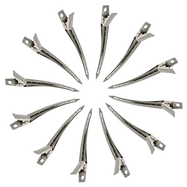 24 pakker Andebille Clips, 3,5 tommer Rustfrit Metal Alligator Curl Clips med huller til hårstyling, hårfarvning Silver