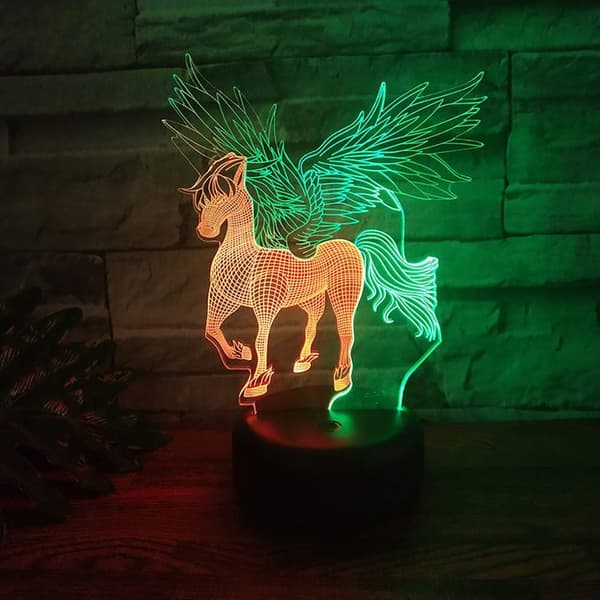 Enhjørning LED 3D Illusion Lampe USB Optisk Lampe Natlys Fe