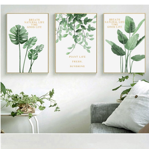 Botaniska väggkonsttryck Set av 3 tropiska löv Canvas Dekor Plant Leaf Boho