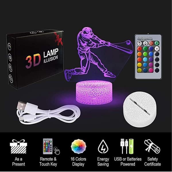 3D Lampe Optisk Illusion Natlampe, 16 Farver Skifter med R
