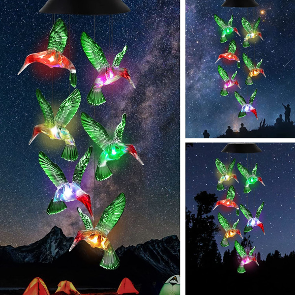 Hummingbird Solar Wind Chimes, OkayGoo Hummingbird Gift Outdoor Wind Chimes Solar Lights Color Chang