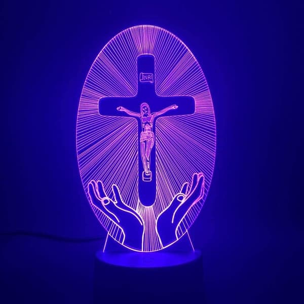 3D Illusjon Nattlys Bordlampe Kristendom Jesus Stasjon