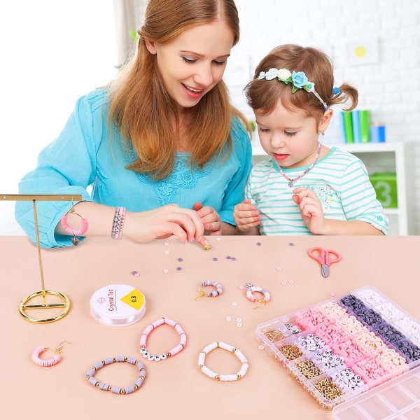 3500 PCS Rosa Grå Leire Perler Kit for Armbånd Laget, Polymer Heishi Perler for Smykkeproduksjon, Vennskapsarmbånd Kit for Jenter Voksne, Avstandsstykke La Pink&Gray