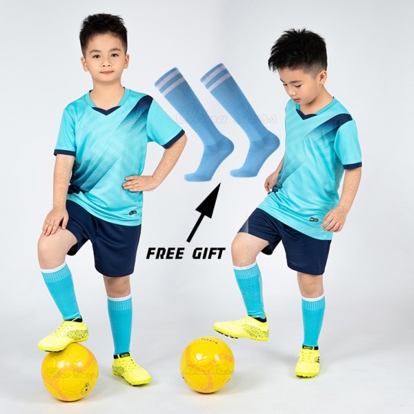 Pojkar Fotbollströja träningsdräkt Barn Fotboll Sportkläder Barn Lek Boll Sportkläder Kits väst barn fotbollsdräkt Strumpor Sky Blue Not Custom S Height 150-160CM