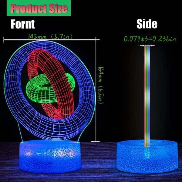 3 i 1 Uppgraderade Abstrakta Ringar 3D Illusion Nattljus för K
