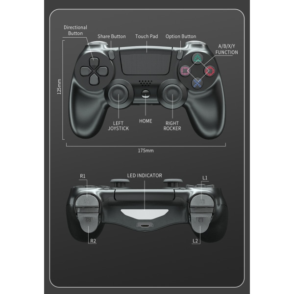 Trådløs Bluetooth 4.0 Vibrerende Gamepad med Lys til PS4 Steel gray