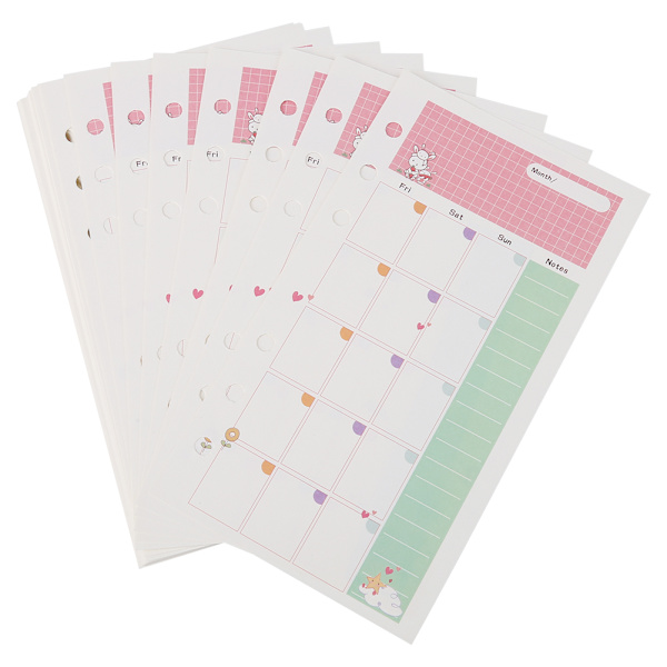 45 stk. Løsblad Refill Filler Papir Planner 6 Ringe Binder Papir Sider (A6 Månedlig Plan)