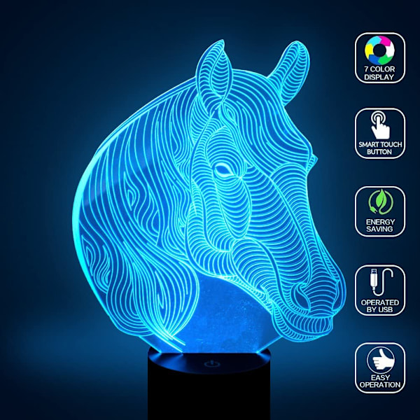 Häst nattlampa, 3D illusion bordslampa nattlampa för barn