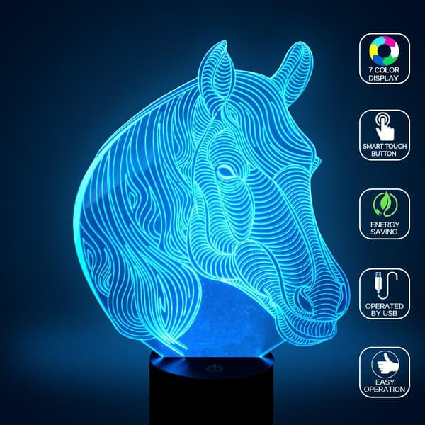 Heste Natlampe, 3D Illusion Skrivebordslampe Natlys fo